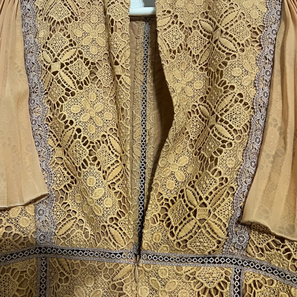 ASOS Pleated Lace Overlay Midi Dress in Caramel - Picture 4 of 5